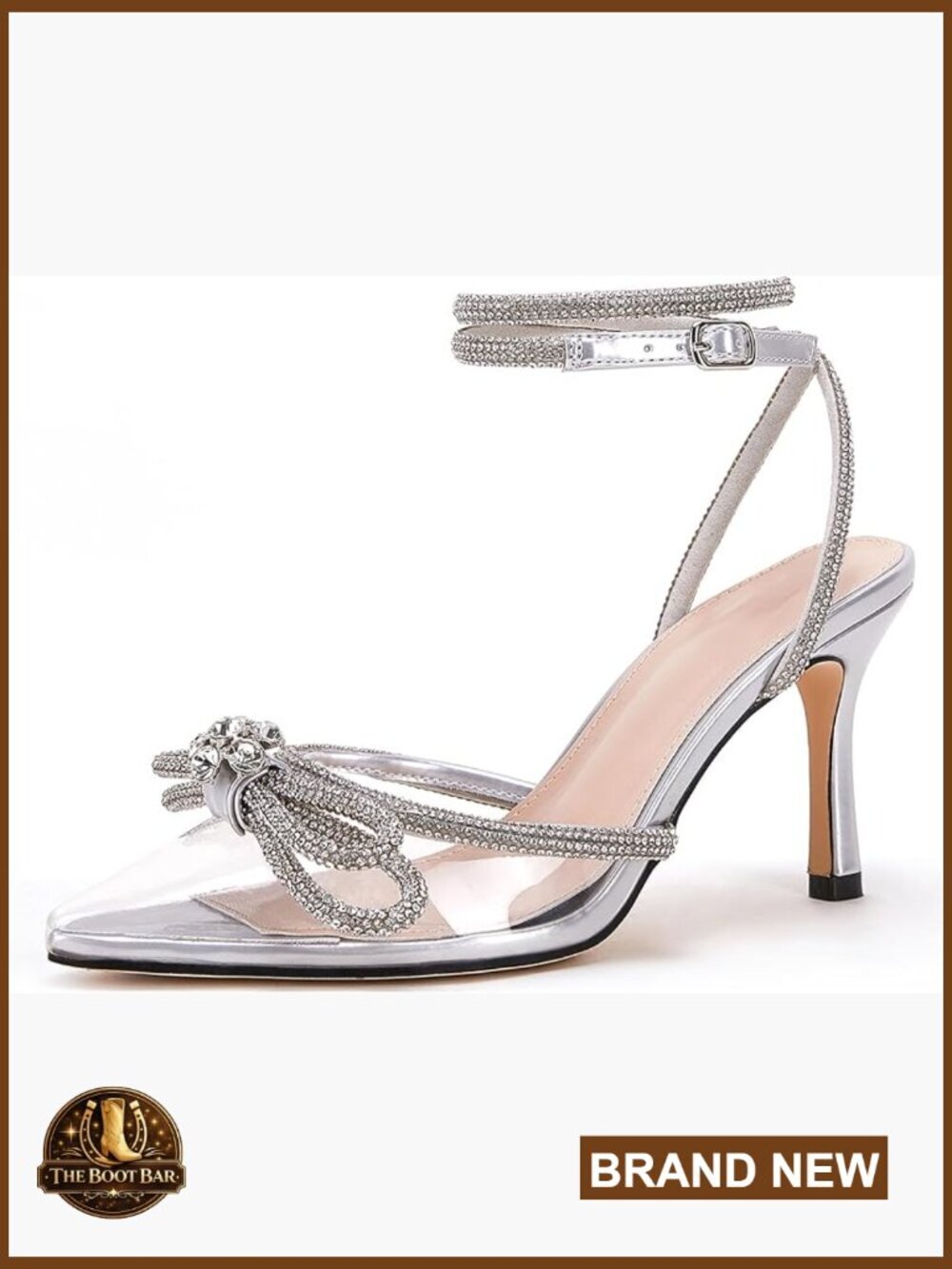Double Bow Pointed Toe Ankle Strap Crystal Pumps Wedding Heels Stilettos Satin